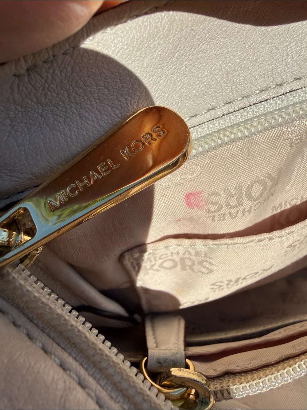 Michael Kors Pebbled Leather Crossbody in Light Taupe with Gold Hardware